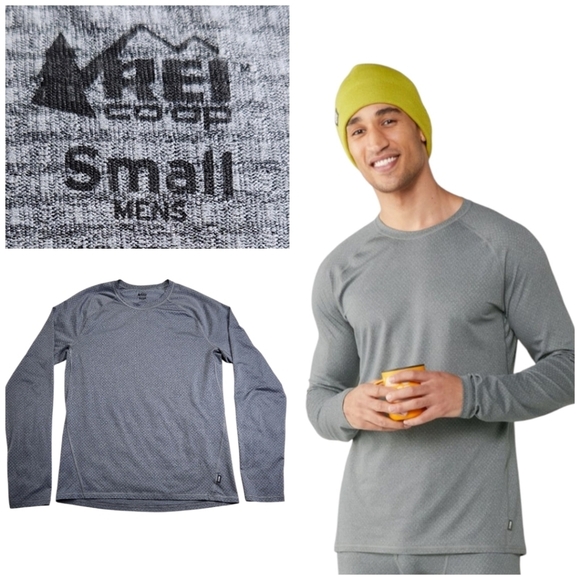 REI Co-op Lightweight Base Layer Long-Sleeve Crew Top Shirt Men's Sz Small Gray - Picture 1 of 10